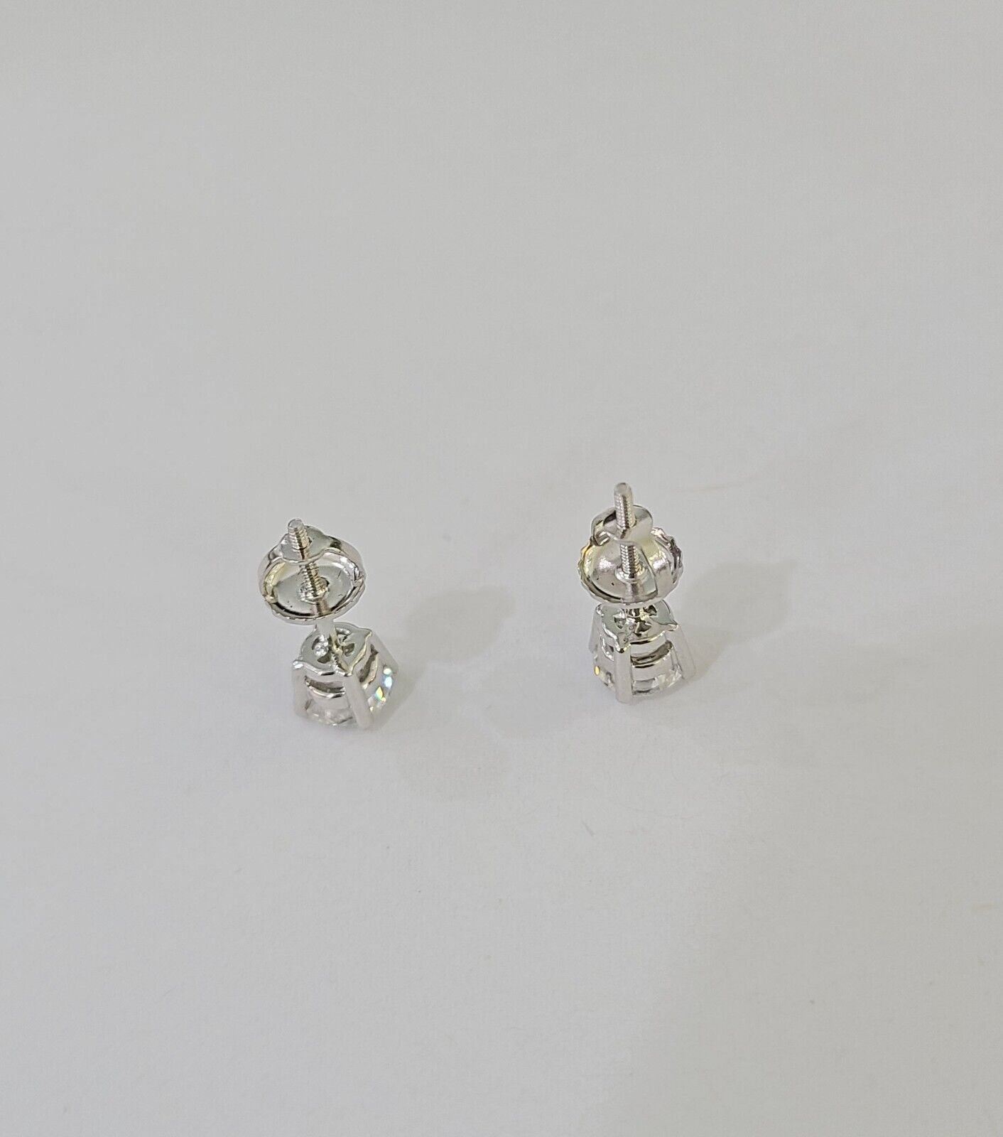 10k White gold Round Earrings Diamond screw - back Lab Created Women Men Studs - GoldenlinQ
