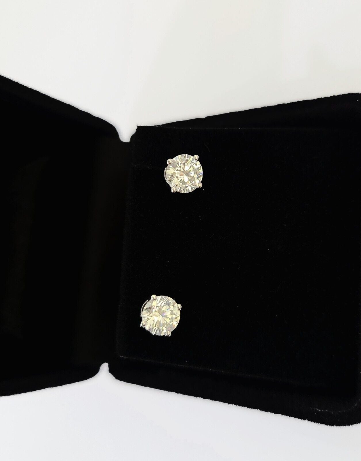 10k White gold Round Earrings Diamond screw - back Lab Created Women Men Studs - GoldenlinQ