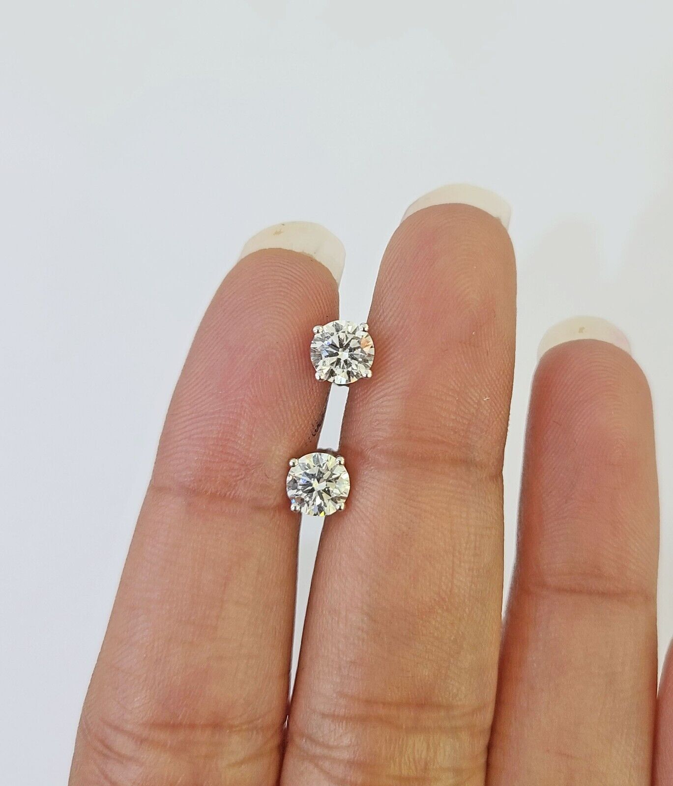 10k White gold Round Earrings Diamond screw - back Lab Created Women Men Studs - GoldenlinQ