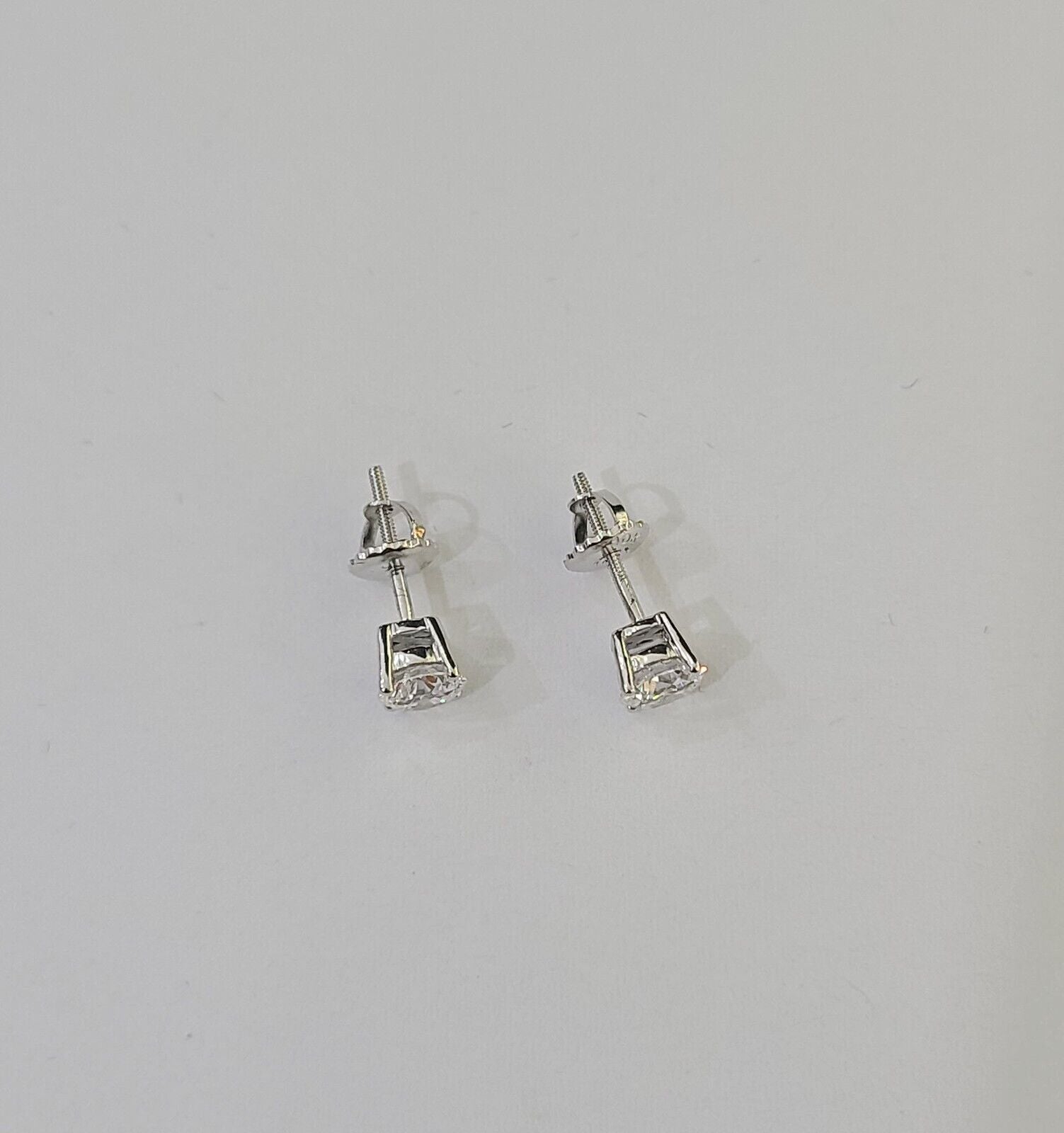 10k White gold Round Earrings Real Diamond screw - back Lab CreatedWomen Men Studs - GoldenlinQ