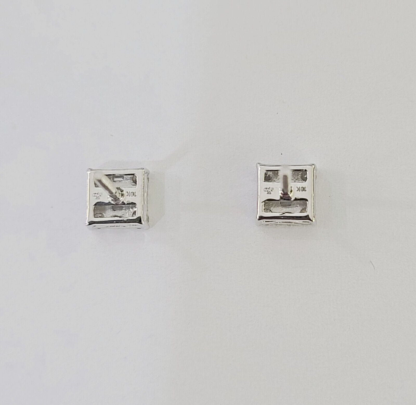 10k White gold Sqaure Earrings Real Diamond screw - back Women Men Studs - GoldenlinQ