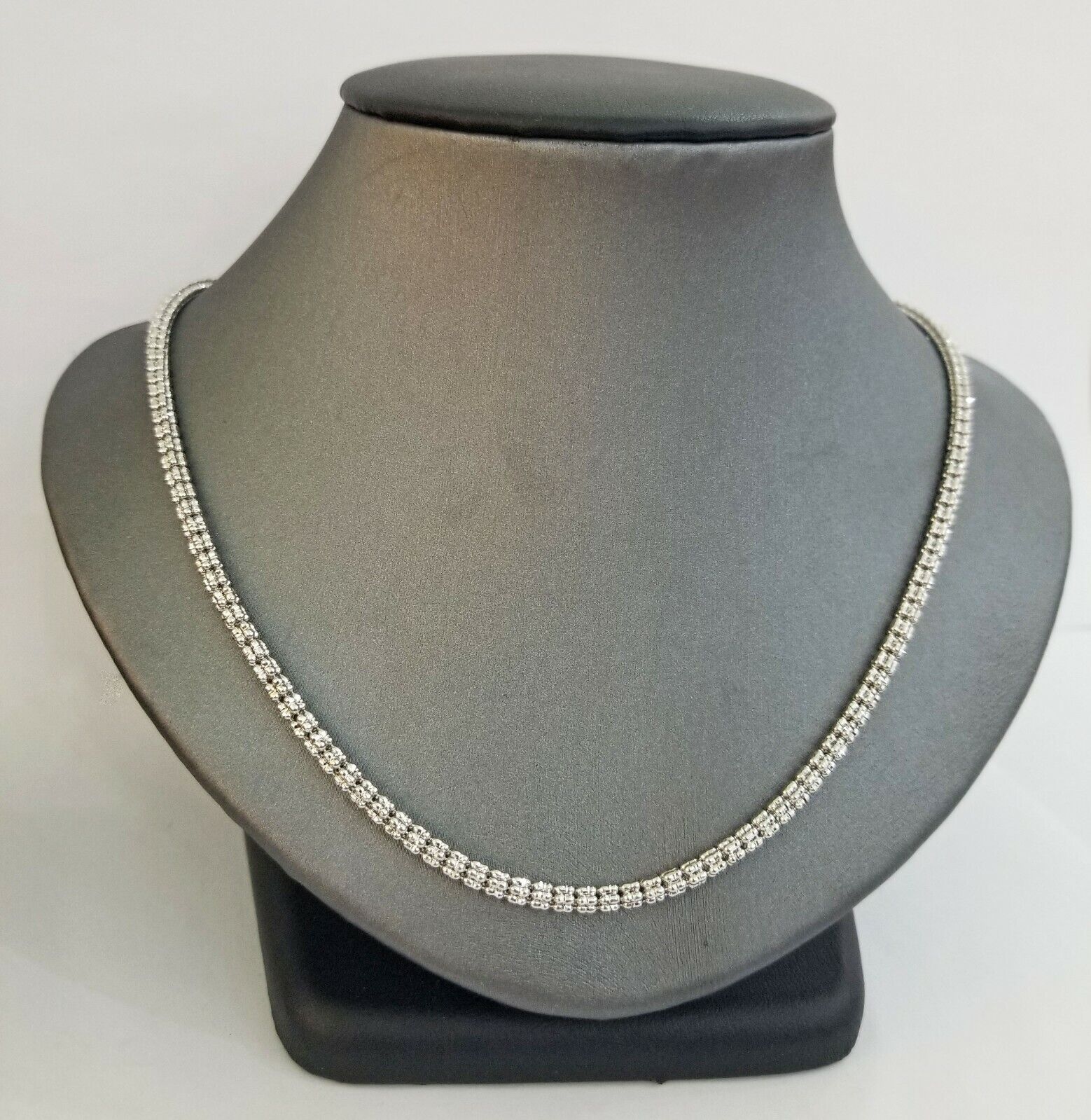 10k white Gold Tennis Chain 24" 4mm Diamond Cut necklace Lobster Clasp Women - GoldenlinQ