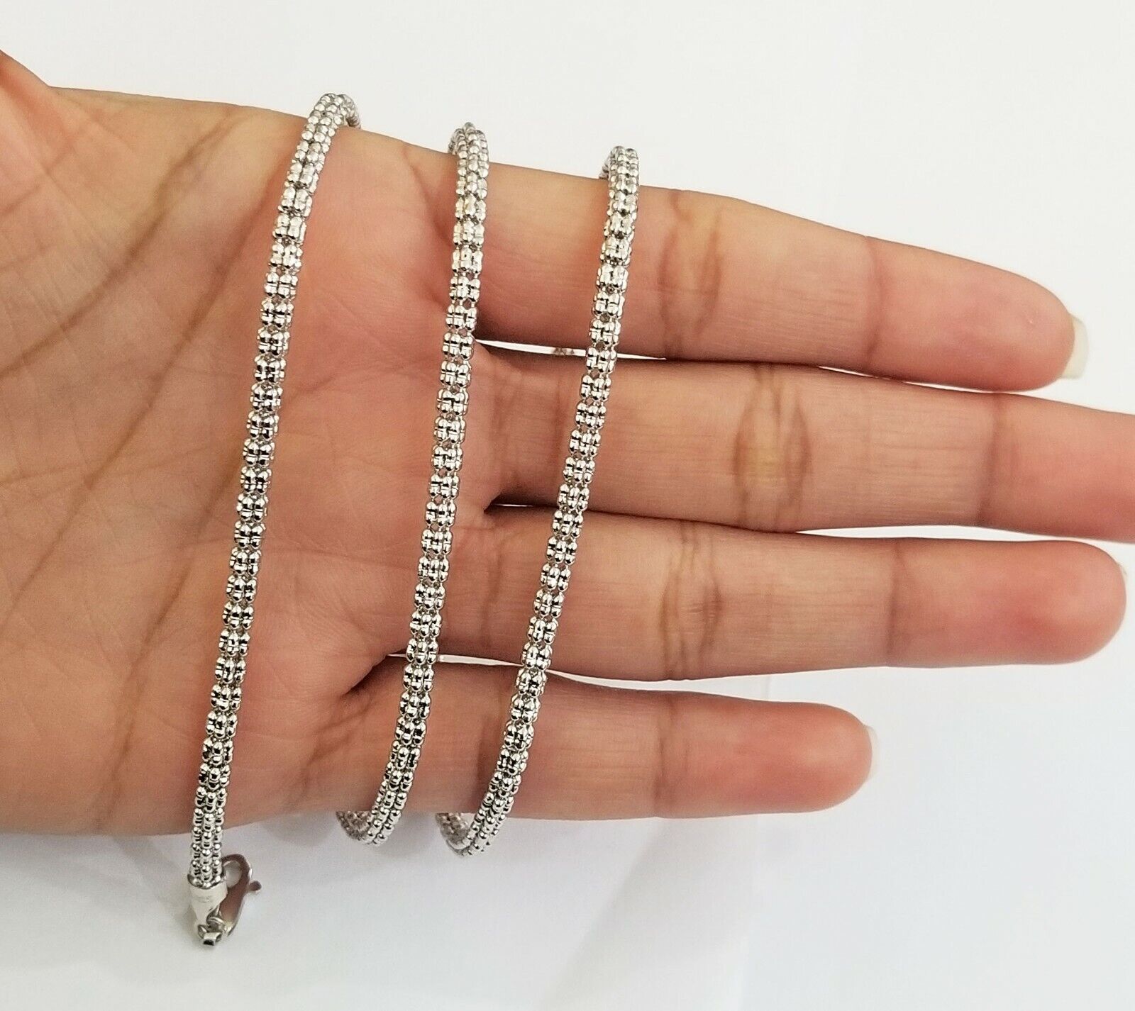 10k white Gold Tennis Chain 24" 4mm Diamond Cut necklace Lobster Clasp Women - GoldenlinQ