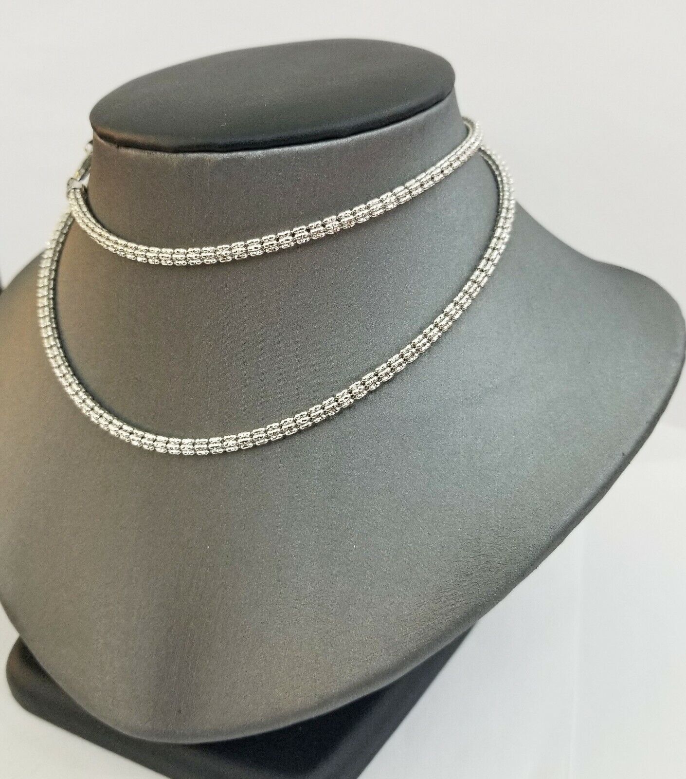 10k white Gold Tennis Chain 24" 4mm Diamond Cut necklace Lobster Clasp Women - GoldenlinQ