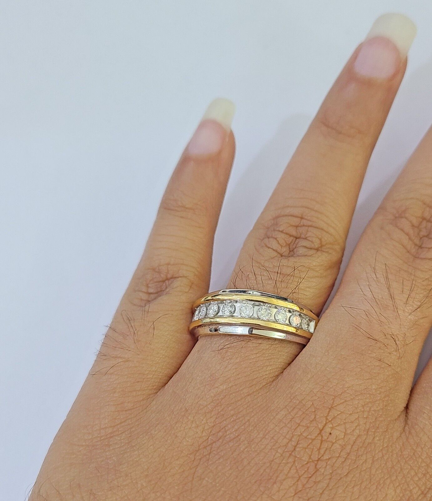 10k White Yellow Gold Diamond Mens Ring Band Wedding Genuine Natural Real - GoldenlinQ