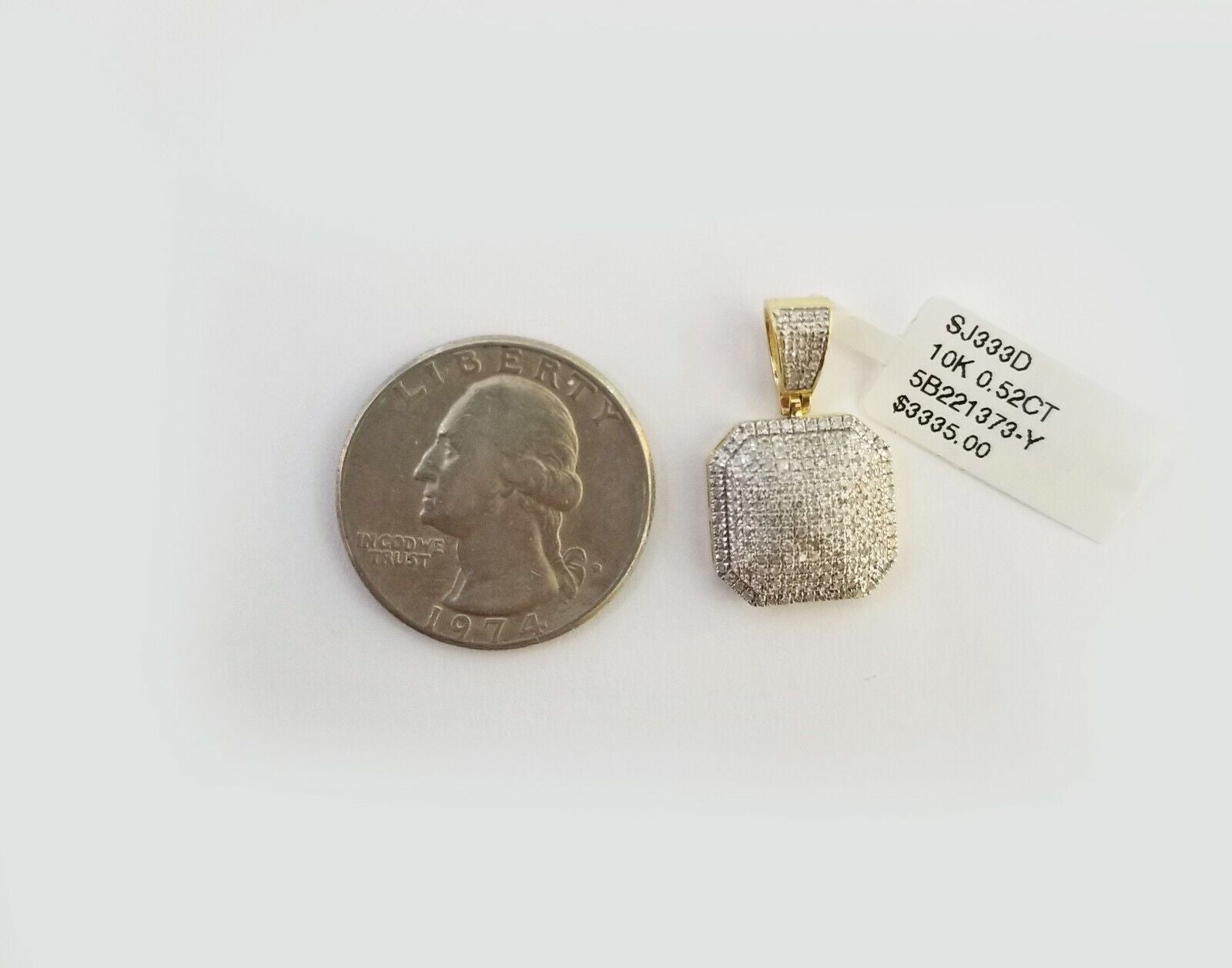 10K Yellow Gold 1/2 CT Real Diamond Pillow Charm 1"Inch Square 3D Dome Pendant - GoldenlinQ
