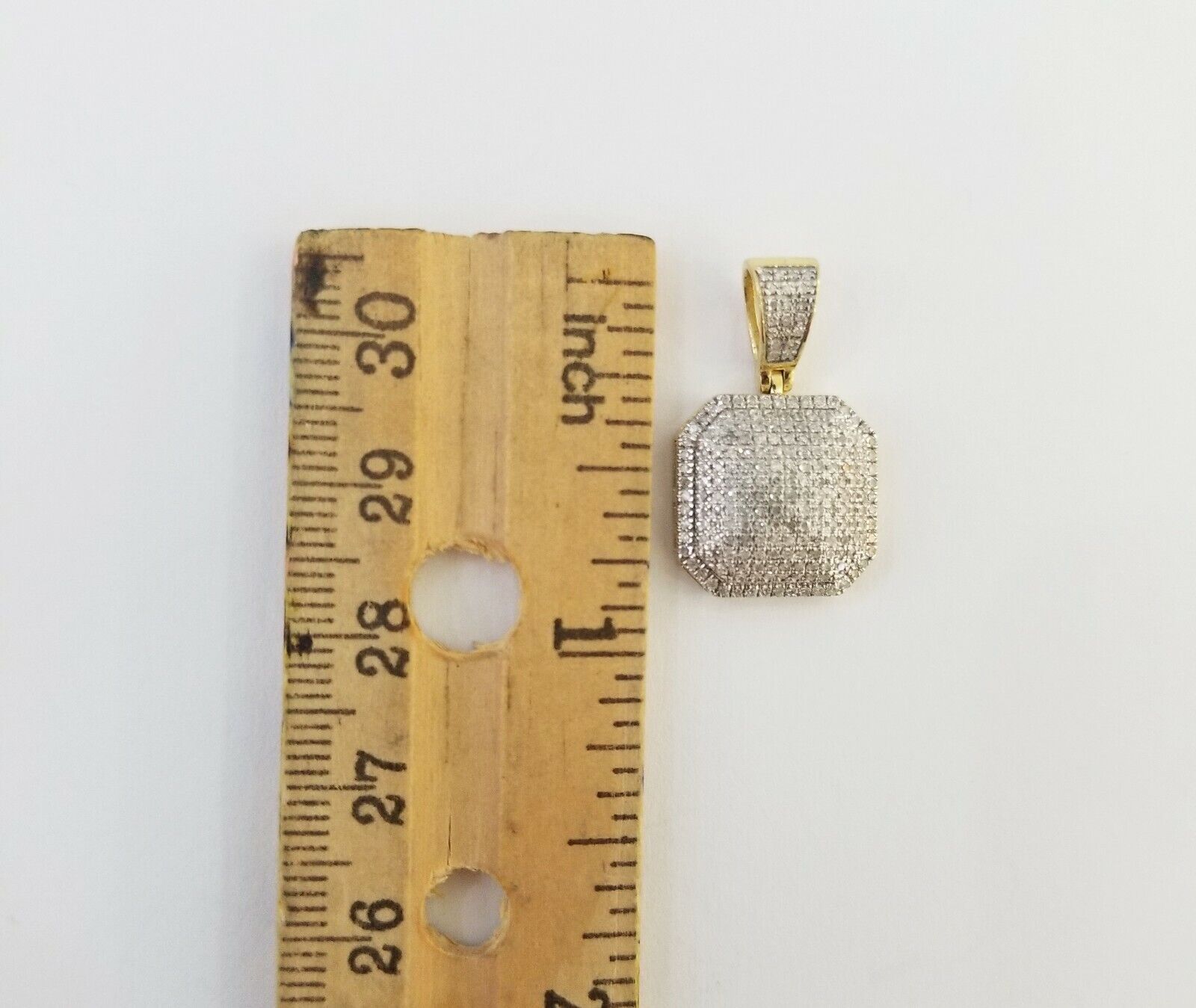 10K Yellow Gold 1/2 CT Real Diamond Pillow Charm 1"Inch Square 3D Dome Pendant - GoldenlinQ
