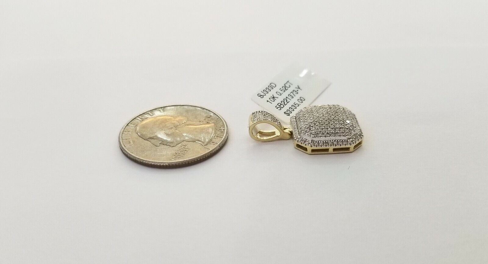 10K Yellow Gold 1/2 CT Real Diamond Pillow Charm 1"Inch Square 3D Dome Pendant - GoldenlinQ