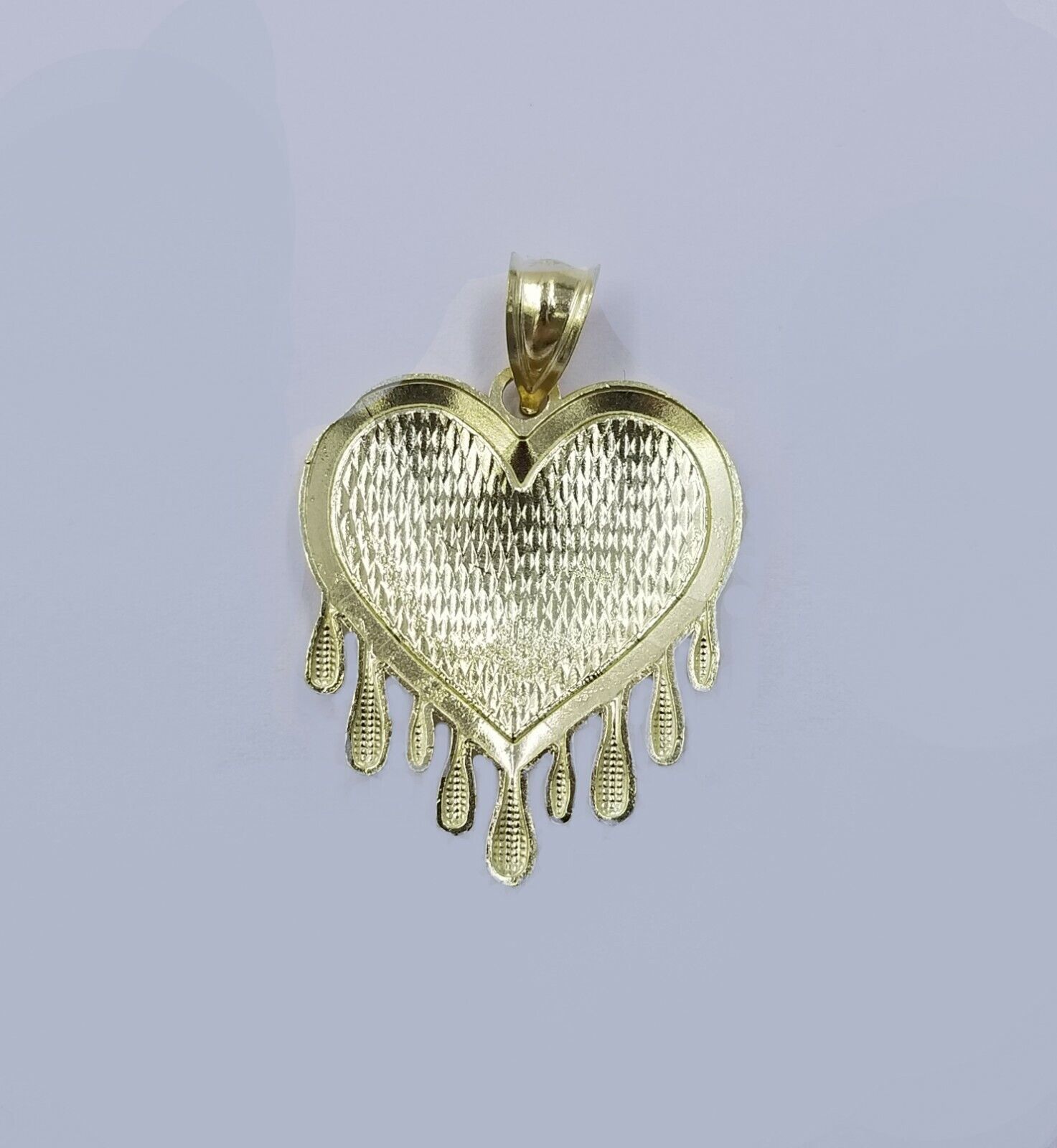 10k Yellow Gold 2.5mm Rope Chain Necklace Dripping Heart Diamond Cut Pendant - GoldenlinQ