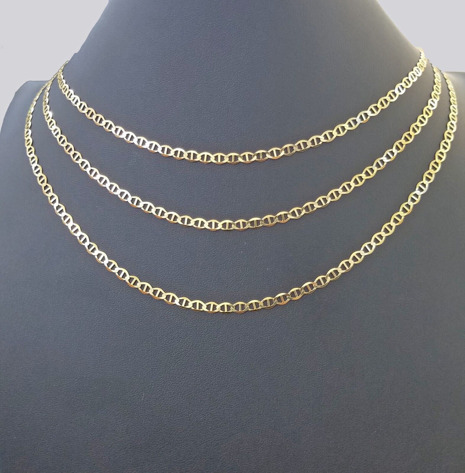 10K Yellow Gold 4mm Mariner Anchor LInk Chain Pendant Necklace 20" - 24" Inch - GoldenlinQ