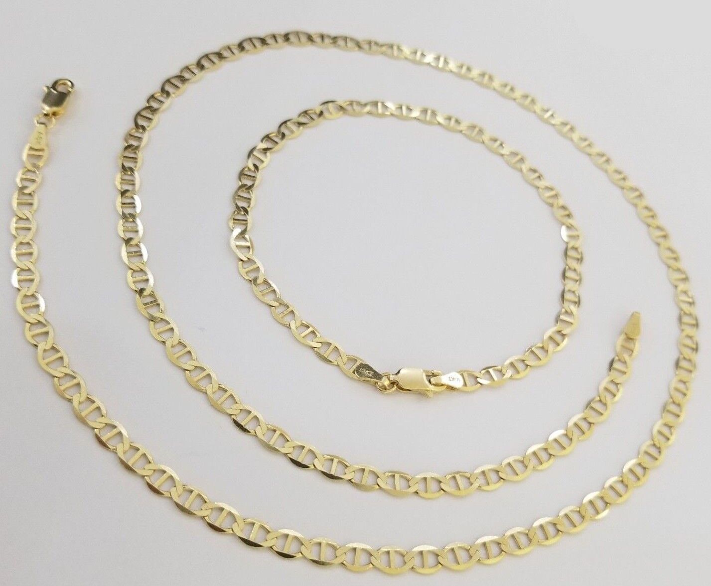 10K Yellow Gold 4mm Mariner Anchor LInk Chain Pendant Necklace 20" - 24" Inch - GoldenlinQ