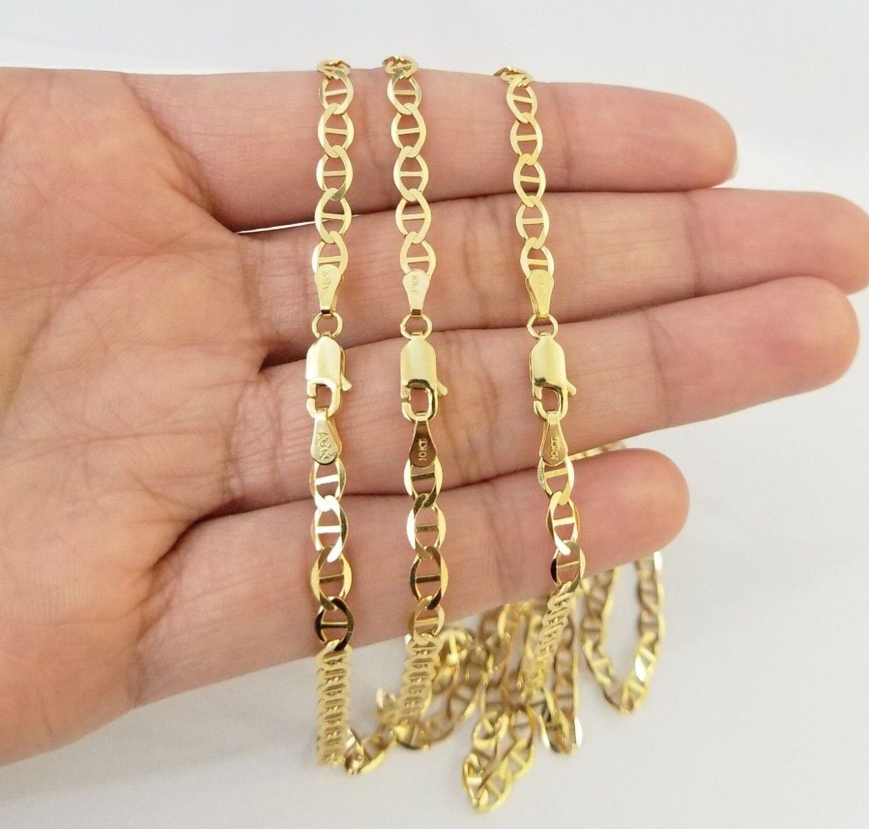 10K Yellow Gold 4mm Mariner Anchor LInk Chain Pendant Necklace 20" - 24" Inch - GoldenlinQ