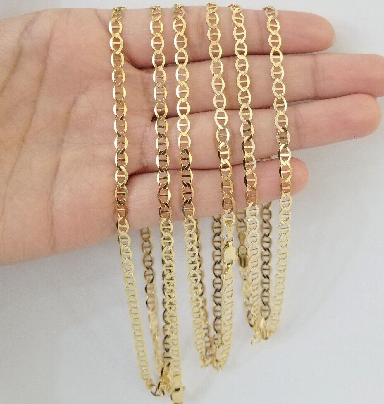 10K Yellow Gold 4mm Mariner Anchor LInk Chain Pendant Necklace 20" - 24" Inch - GoldenlinQ