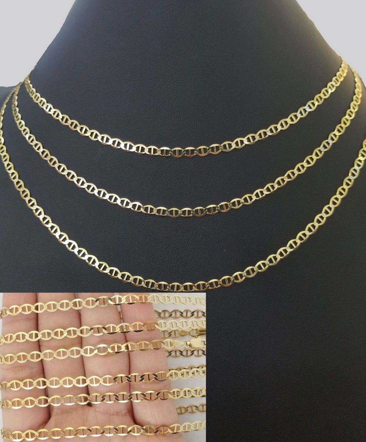 10K Yellow Gold 4mm Mariner Anchor LInk Chain Pendant Necklace 20" - 24" Inch - GoldenlinQ