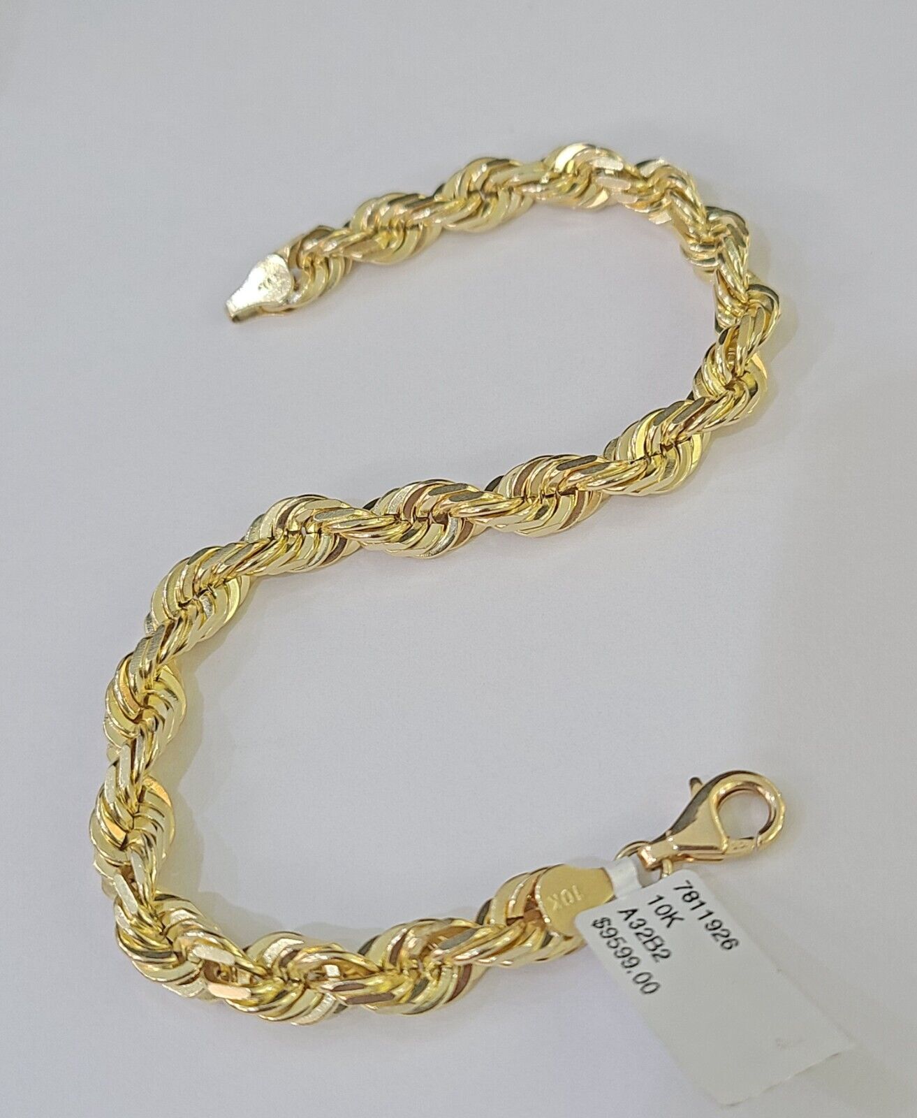 10K Yellow Gold 7.5" 8" 8.5" 9" Rope Bracelet Solid 7mm Men Women Diamond Cut - GoldenlinQ