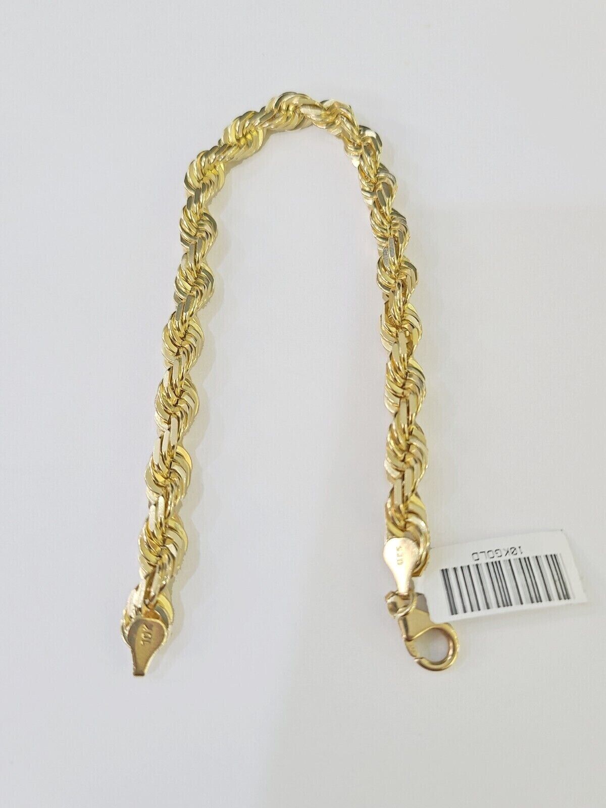 10K Yellow Gold 7.5" 8" 8.5" 9" Rope Bracelet Solid 7mm Men Women Diamond Cut - GoldenlinQ