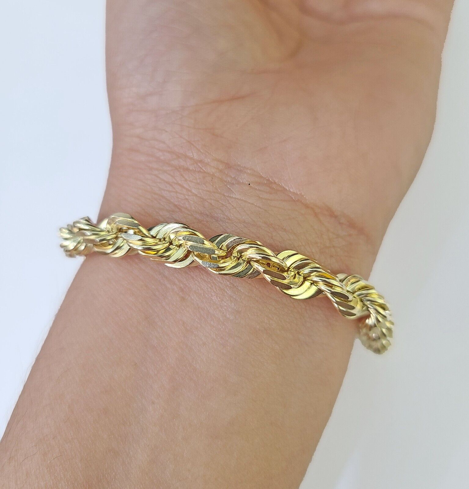 10K Yellow Gold 7.5" 8" 8.5" 9" Rope Bracelet Solid 7mm Men Women Diamond Cut - GoldenlinQ