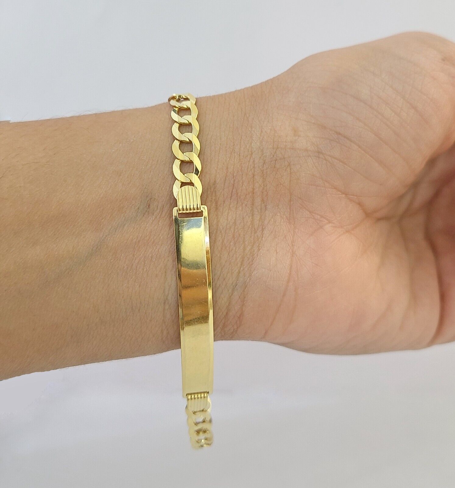 10k Yellow Gold 8" Inch Cuban Link ID Bracelet 6mm Lobster Clasp Real 10Kt - GoldenlinQ