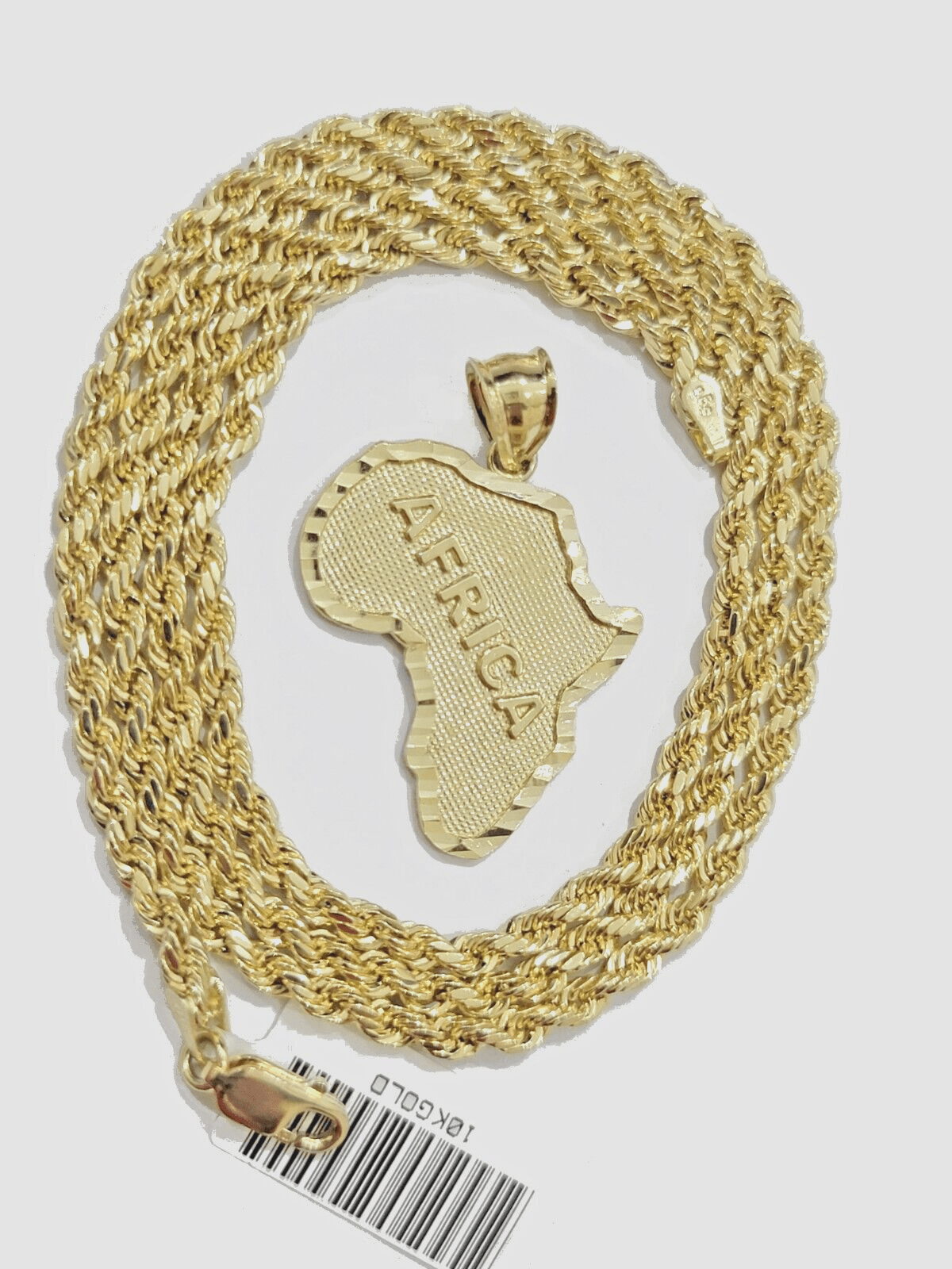 10k Yellow Gold Africa Map Charm Rope Chain 24 Inch Necklace Pendant SET SALE - GoldenlinQ