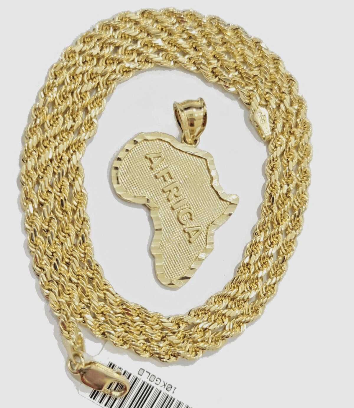 10k Yellow Gold Africa Map Charm Rope Chain 26 Inch Necklace Pendant SET SALE - GoldenlinQ