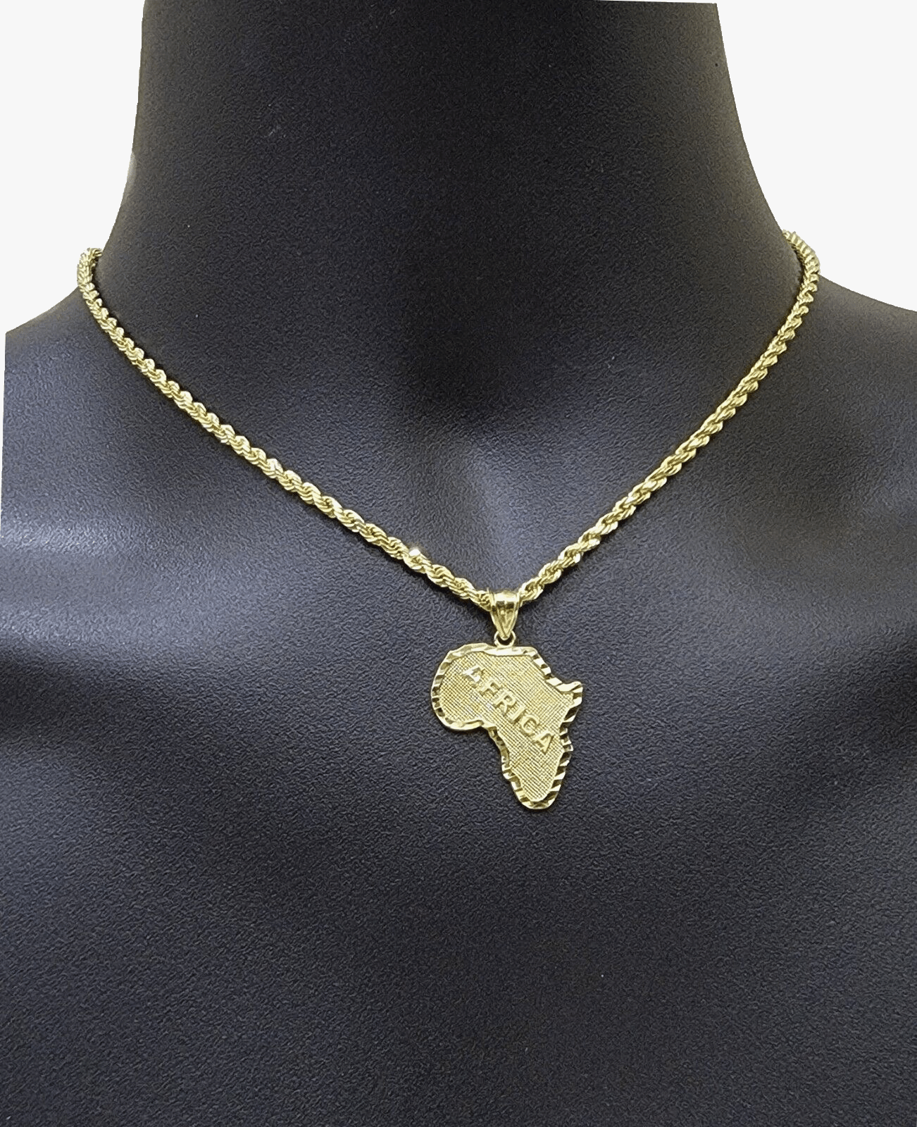 10k Yellow Gold Africa Map Charm Rope Chain 26 Inch Necklace Pendant SET SALE - GoldenlinQ
