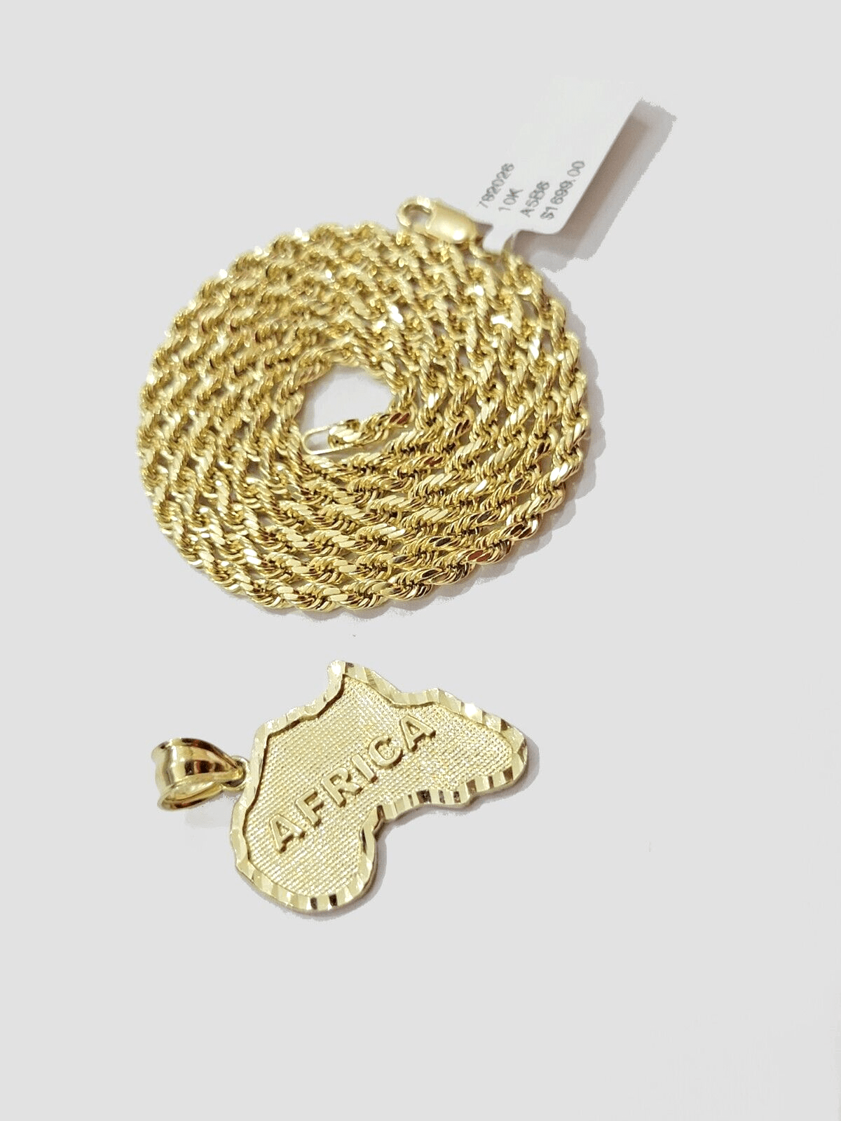 10k Yellow Gold Africa Map Charm Rope Chain Pendant 22 Inch Necklace SALE 10kt - GoldenlinQ