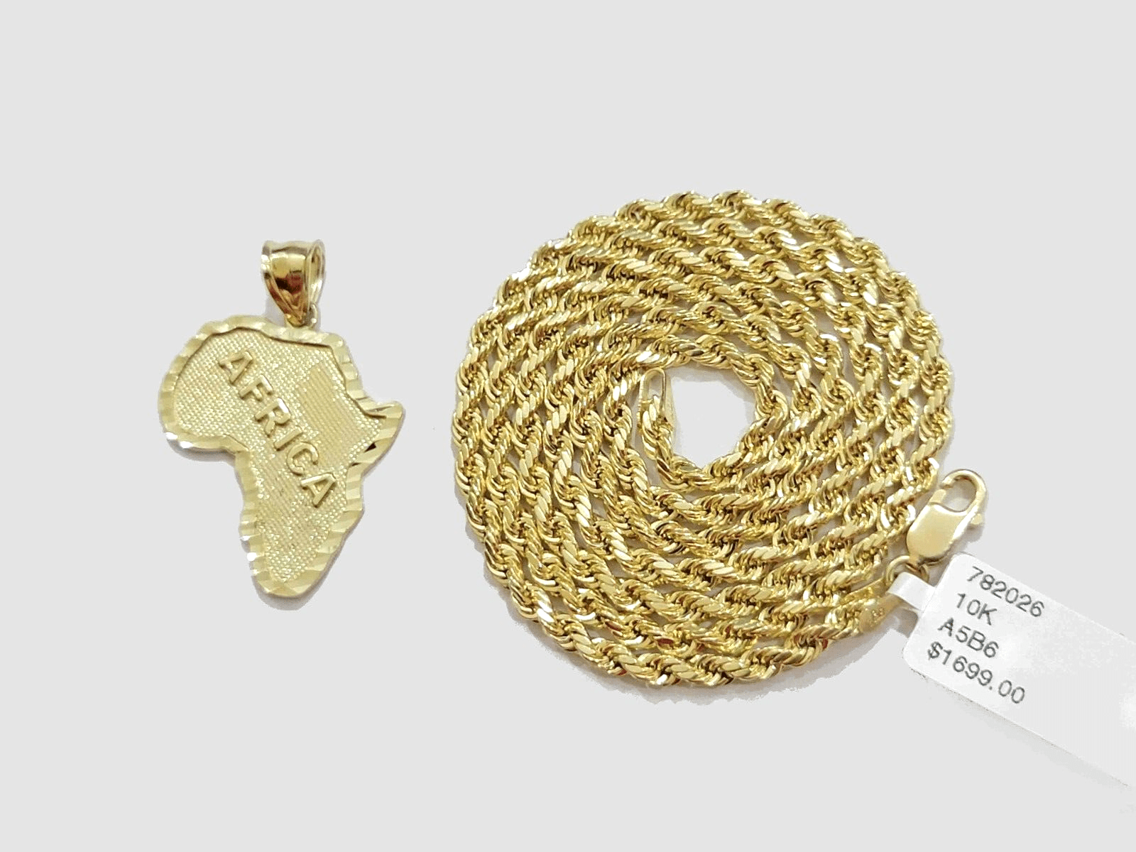10k Yellow Gold Africa Map Charm Rope Chain Pendant 22 Inch Necklace SALE 10kt - GoldenlinQ