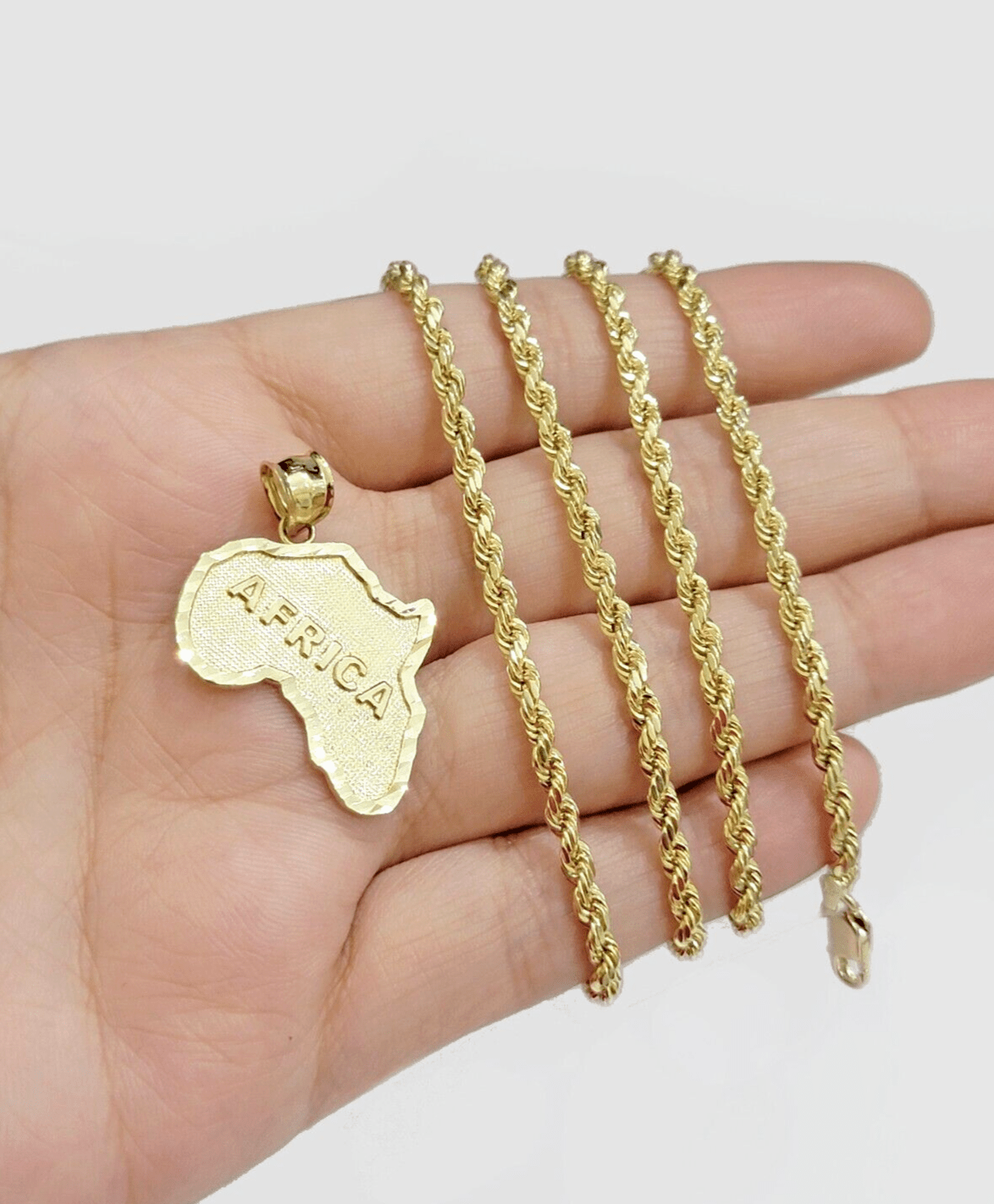 10k Yellow Gold Africa Map Charm Rope Chain Pendant 22 Inch Necklace SALE 10kt - GoldenlinQ