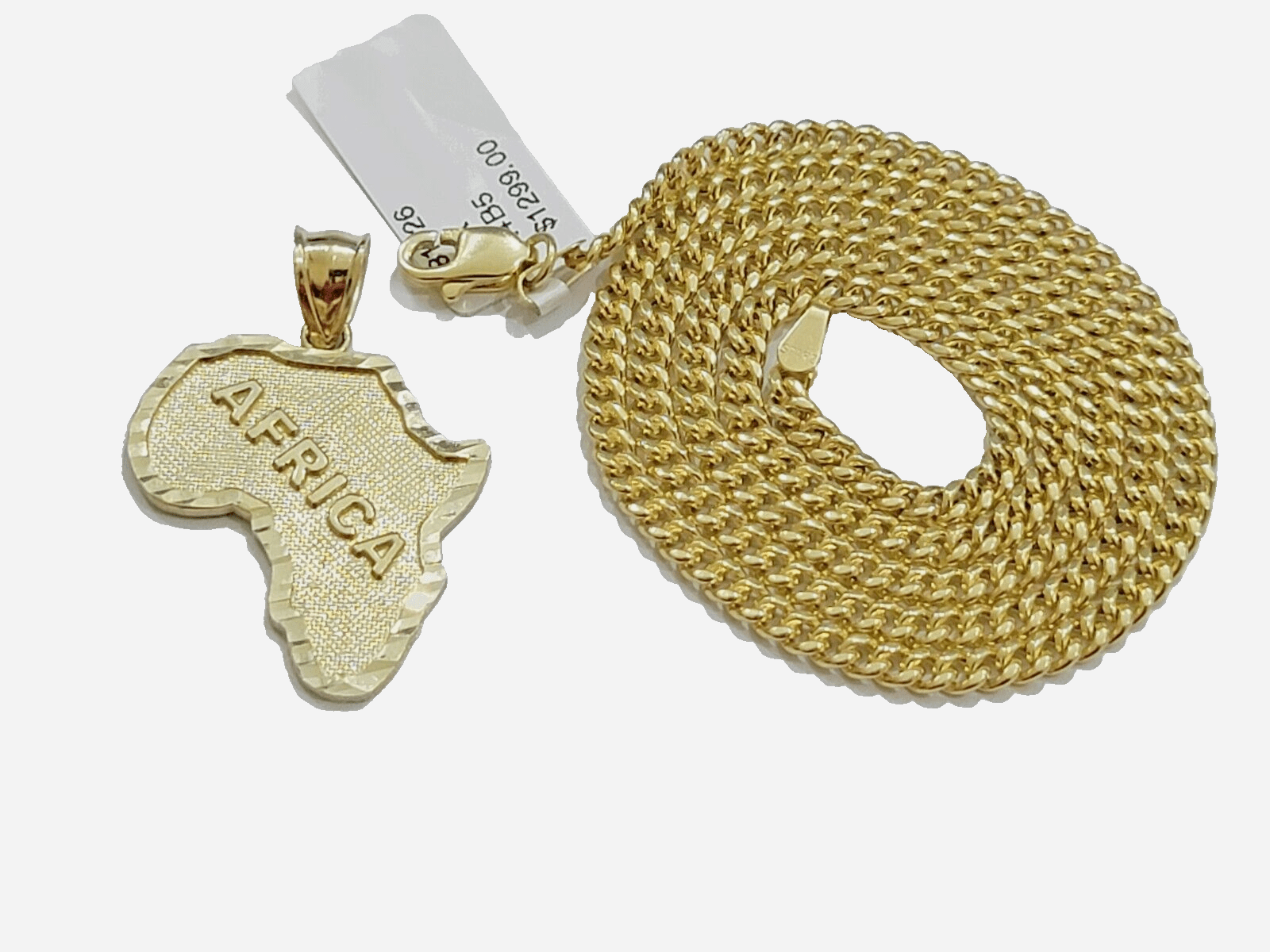 10k Yellow Gold Africa Map Miami Cuban Chain Charm Pendant 18 Inch Necklace SALE - GoldenlinQ