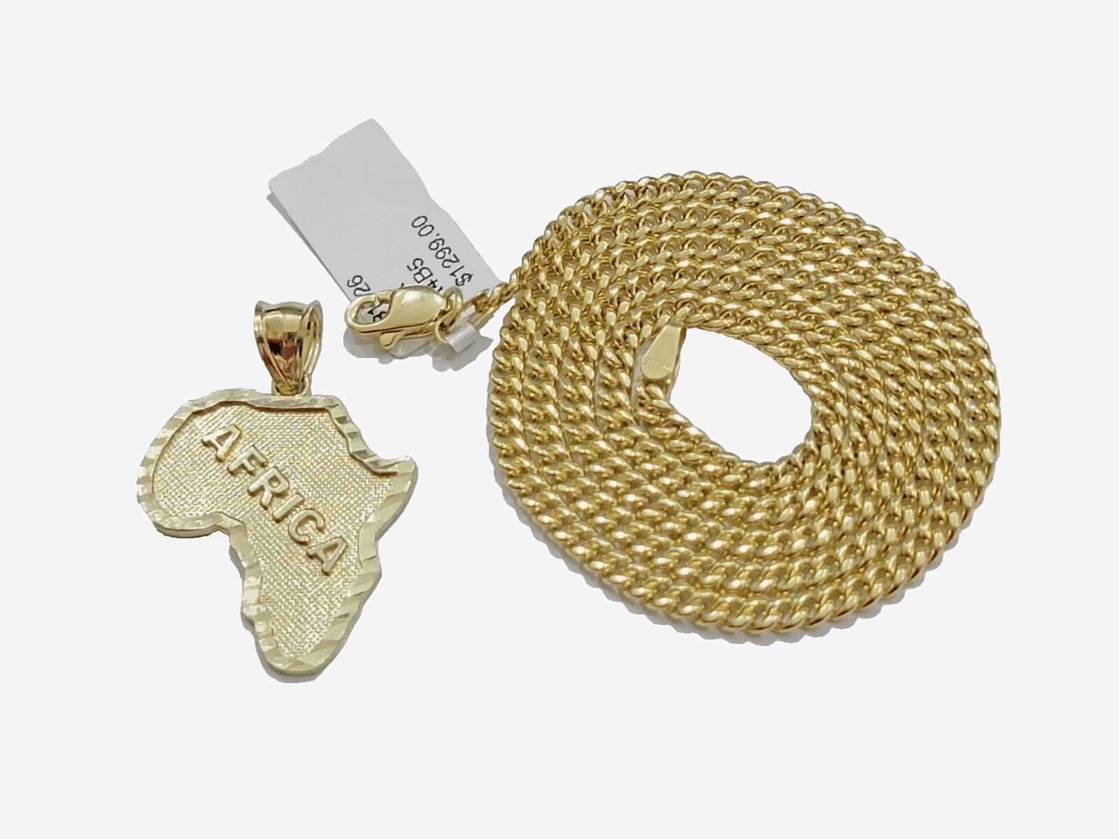 10k Yellow Gold Africa Map Miami Cuban Chain Charm Pendant 18 Inch Necklace SALE - GoldenlinQ