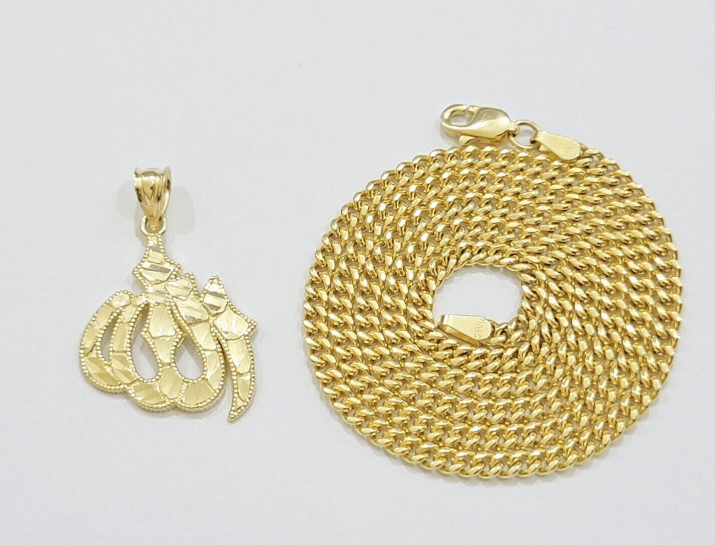 10k Yellow Gold Allah Charm Miami Cuban Chain 18 Inch Necklace 10kt Pendant Real - GoldenlinQ