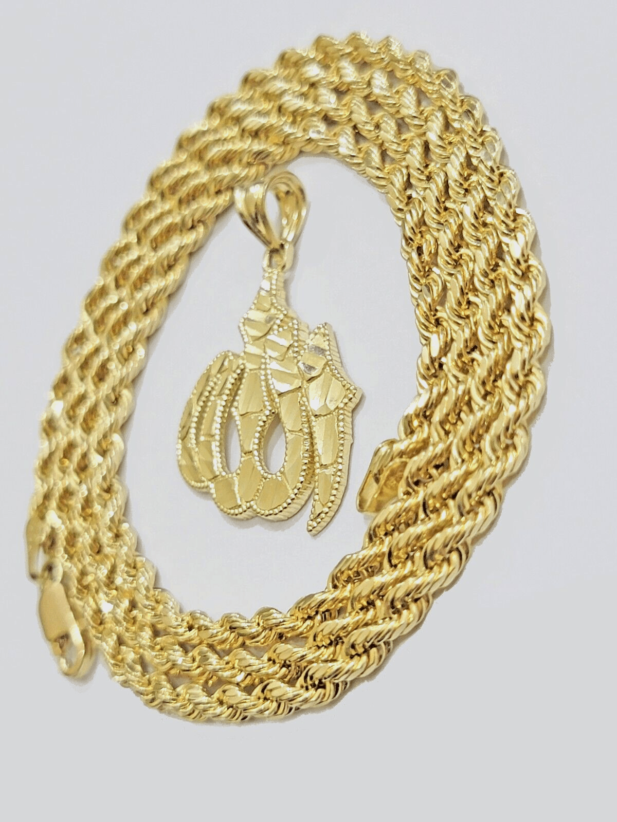 10k Yellow Gold Allah Charm Rope Chain 22 Inch Necklace 10kt Pendant Real SALE - GoldenlinQ