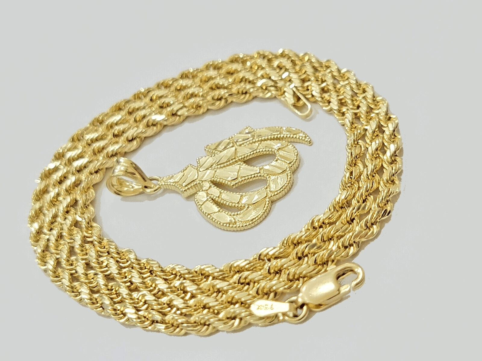 10k Yellow Gold Allah Charm Rope Chain 22 Inch Necklace 10kt Pendant Real SALE - GoldenlinQ