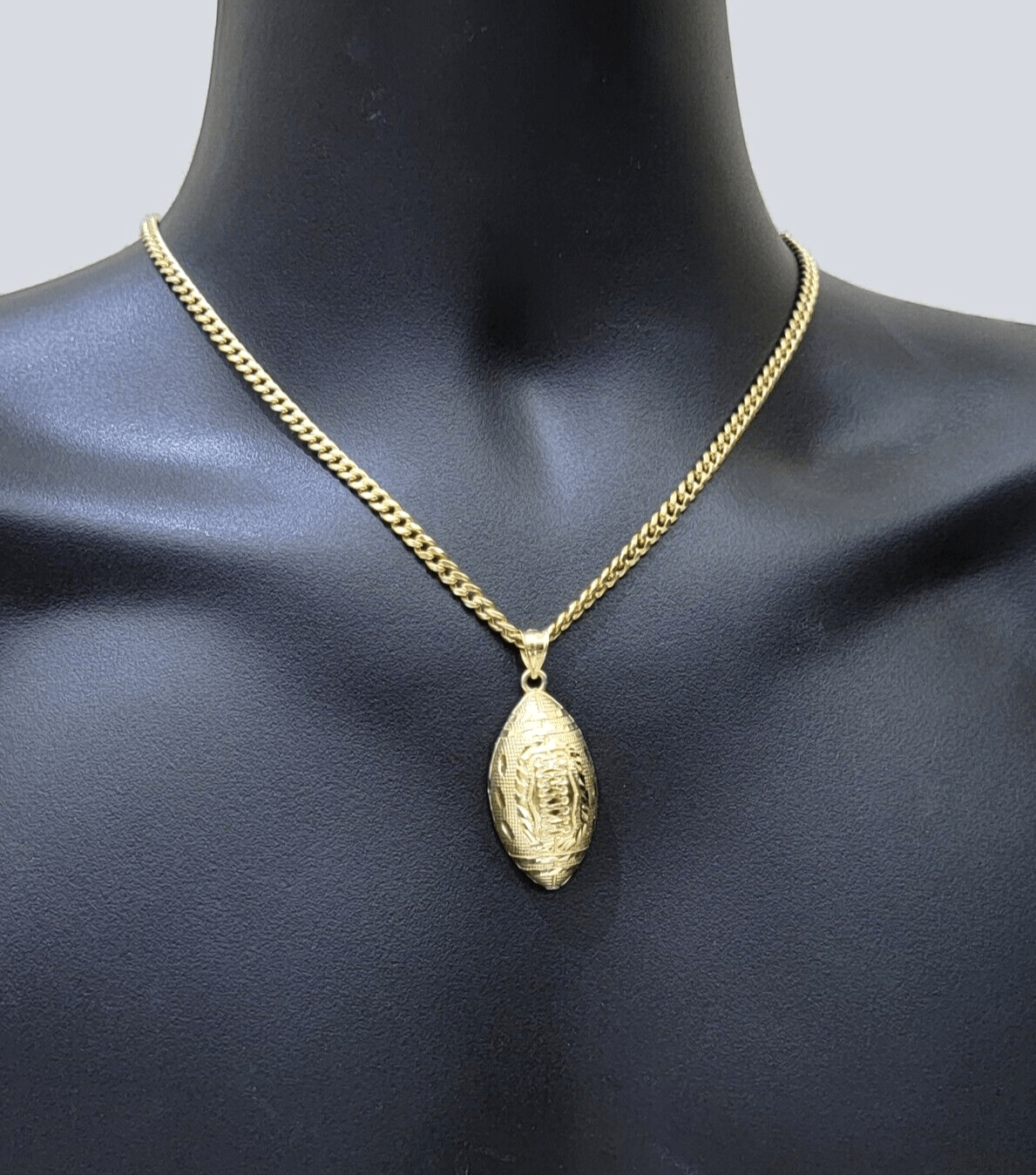 10k Yellow Gold American Football Charm Miami Cuban Chain 4mm 18 Inch Necklace - GoldenlinQ