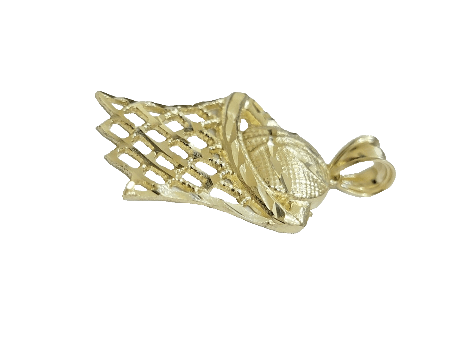 10k Yellow Gold Basketball Net Charm Pendant 1'' Inch Diamond Cut SALE Real 10kt - GoldenlinQ