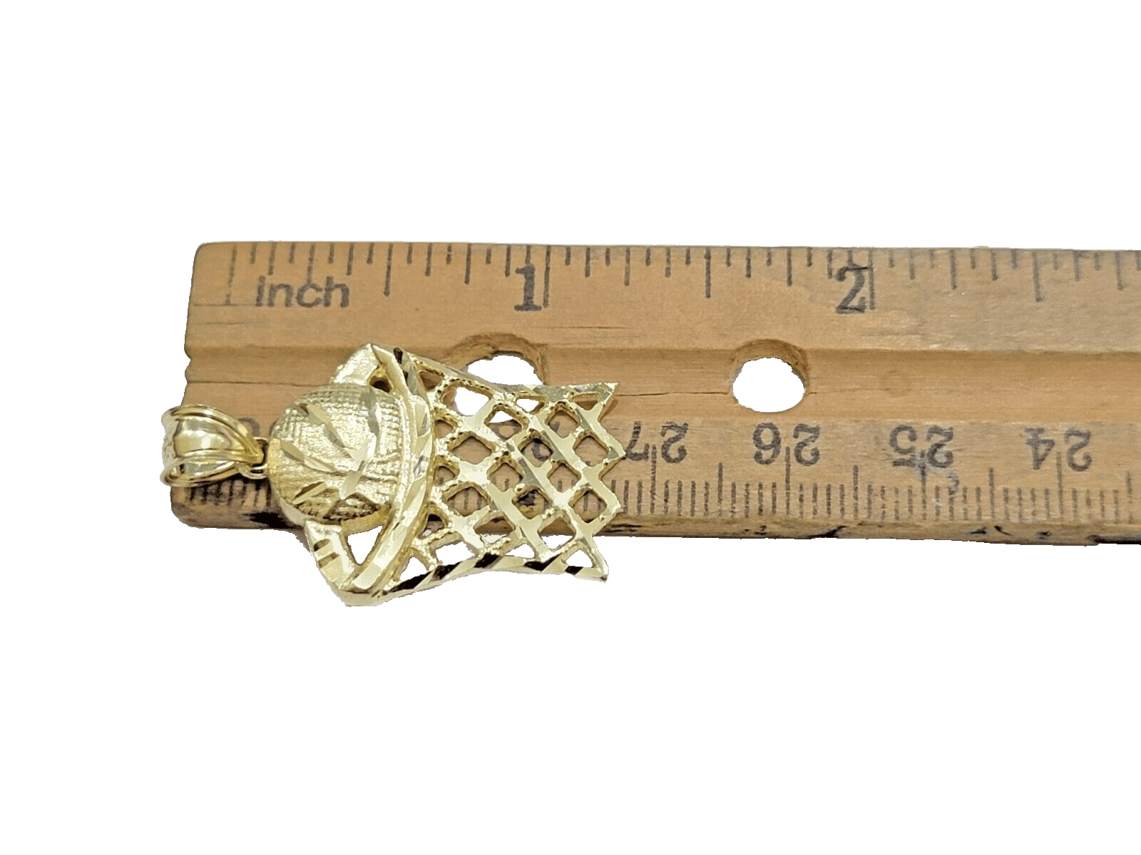 10k Yellow Gold Basketball Net Charm Pendant 1'' Inch Diamond Cut SALE Real 10kt - GoldenlinQ