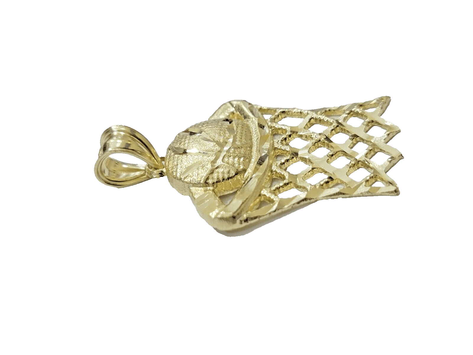 10k Yellow Gold Basketball Net Charm Pendant 1'' Inch Diamond Cut SALE Real 10kt - GoldenlinQ