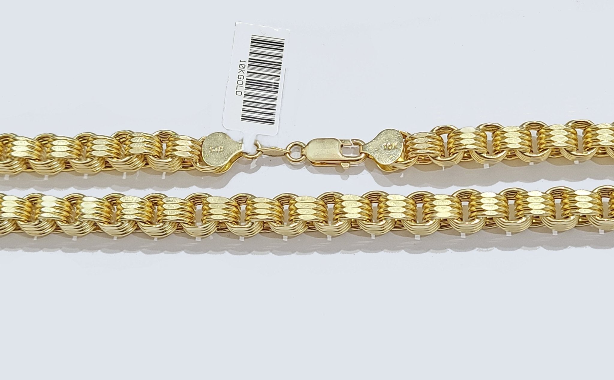 10k Yellow Gold Box Byzantine Chain 7mm 22" inch Unisex Real 10kt Necklace Men's - GoldenlinQ