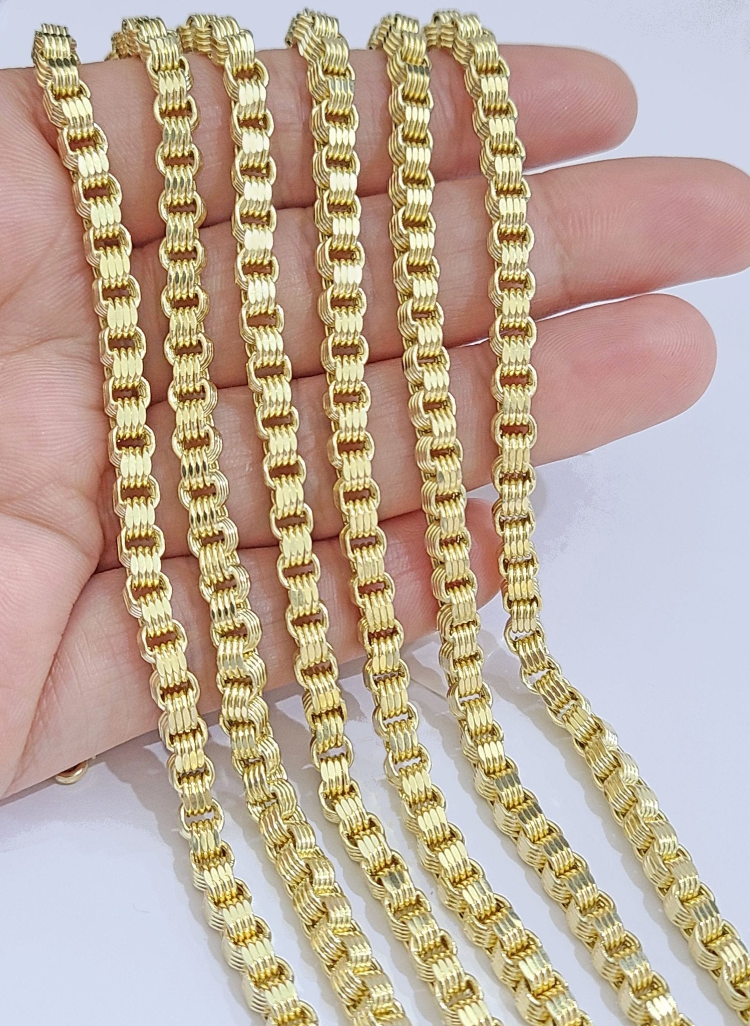10K Yellow Gold Box Byzantine Chain Necklace 26'' Inch 4mm Real 10kt Lobster Lock - GoldenlinQ