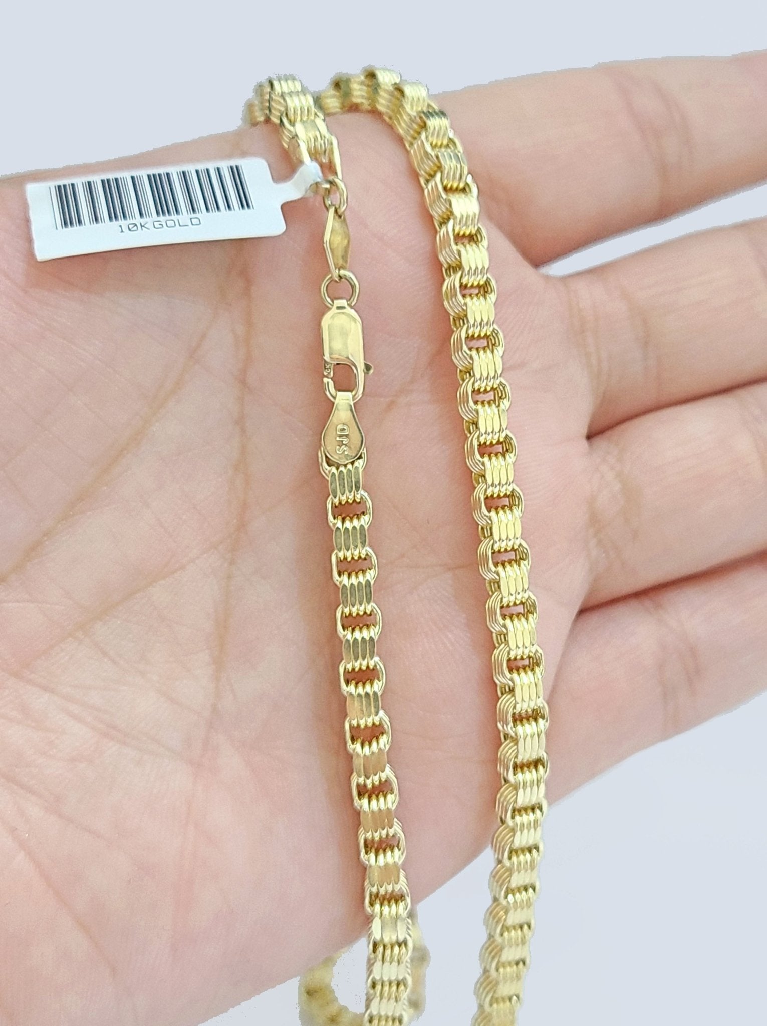 10K Yellow Gold Box Byzantine Chain Necklace 26'' Inch 4mm Real 10kt Lobster Lock - GoldenlinQ