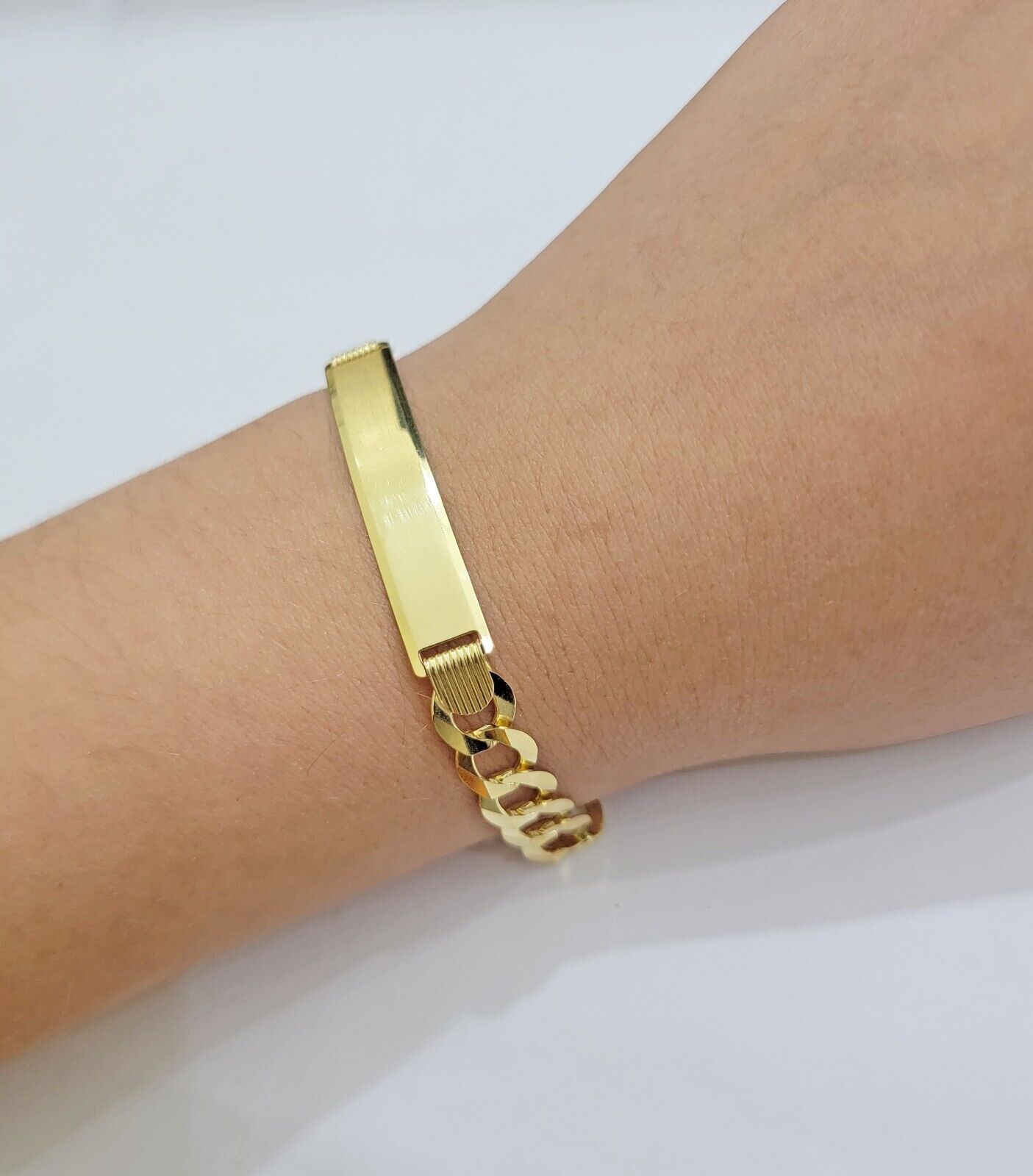 10k Yellow Gold Bracelet ID Cuban Curb Link 9.5mm 8.5 Inch Name Plate SOLID REAL - GoldenlinQ