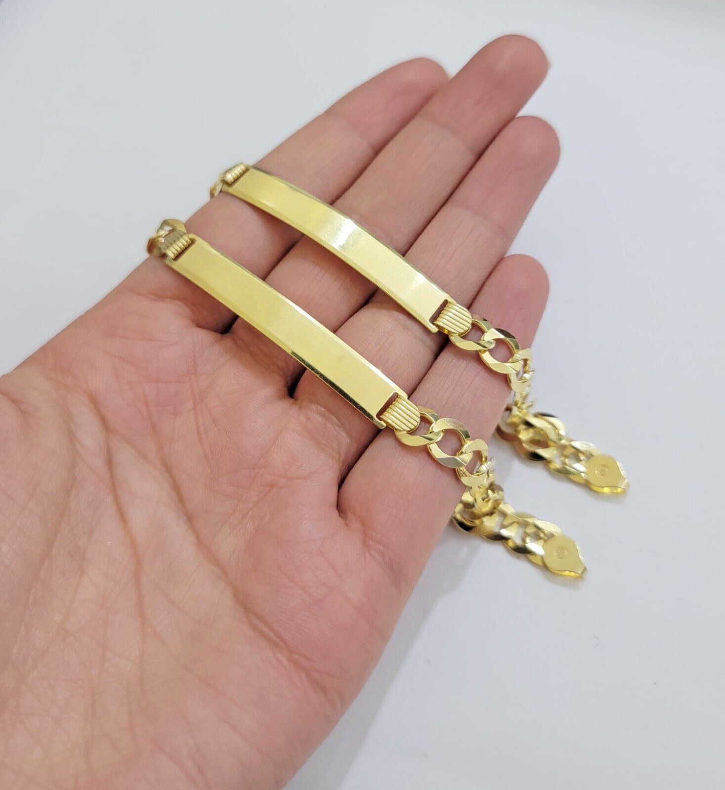 10k Yellow Gold Bracelet ID Cuban Curb Link SOLID 7mm 8 Inch REAL 10k Name Plate - GoldenLinQ