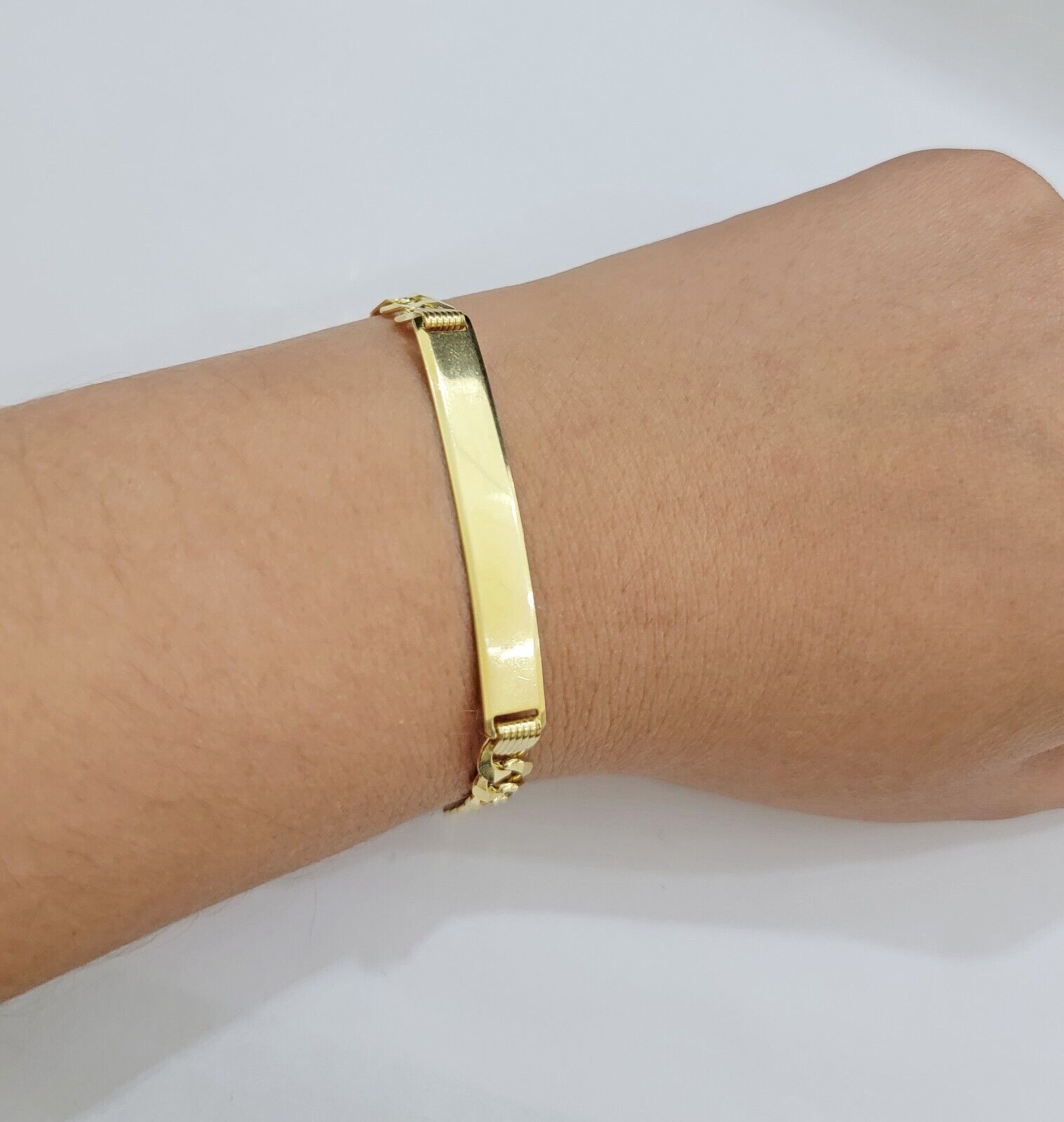 10k Yellow Gold Bracelet ID Cuban Curb Link SOLID 7mm 8 Inch REAL 10k Name Plate - GoldenLinQ