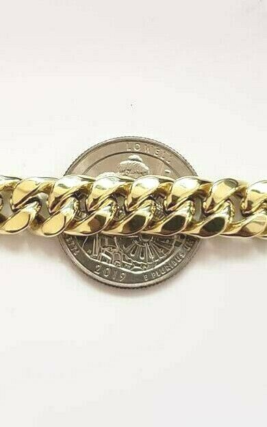 10k Yellow Gold Bracelet Men's cuban Link 7.5" 9mm Thick Box clasp Strong Link - GoldenLinQ