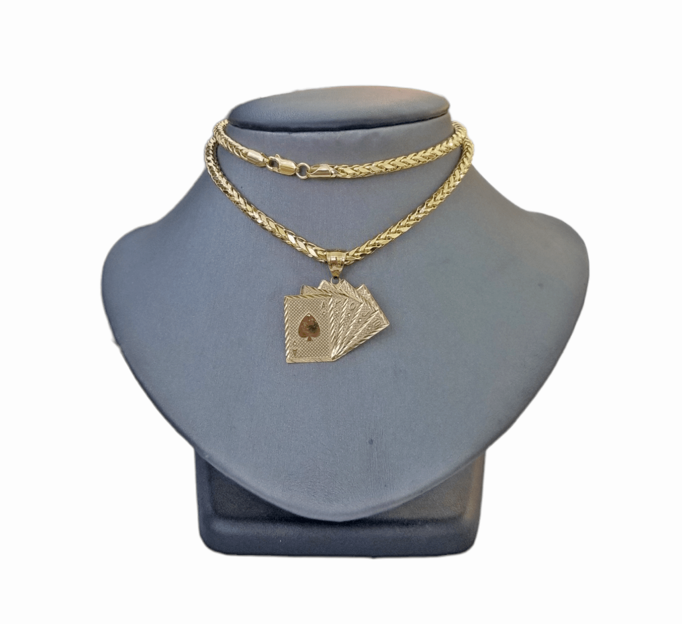 10k Yellow Gold Card Game Pendent 4mm Palm Chain 22" Inch Necklace - GoldenlinQ