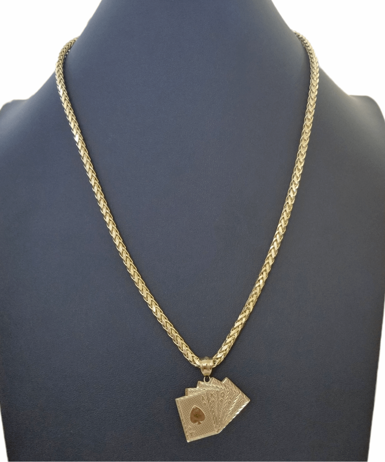 10k Yellow Gold Card Game Pendent 4mm Palm Chain 22" Inch Necklace - GoldenlinQ