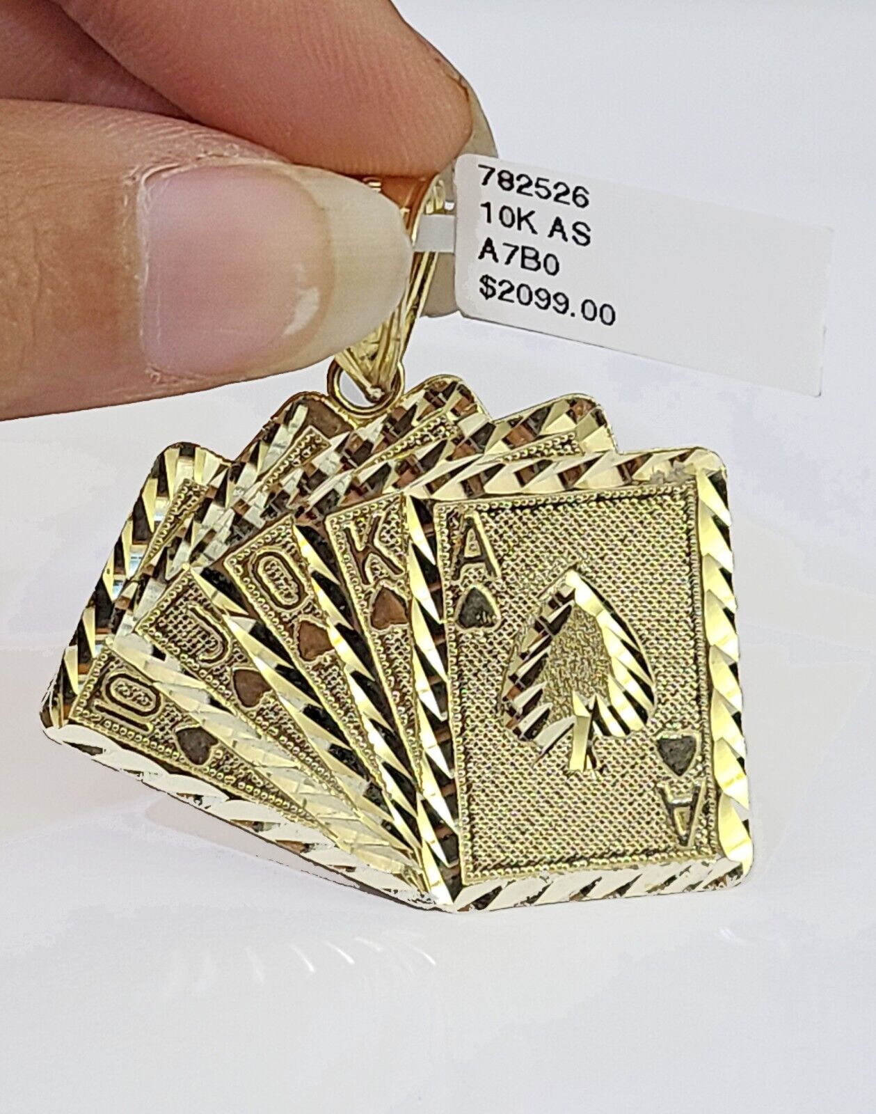 10K Yellow Gold Cards Royal Flush Charm Pendant Gold 10k - GoldenlinQ