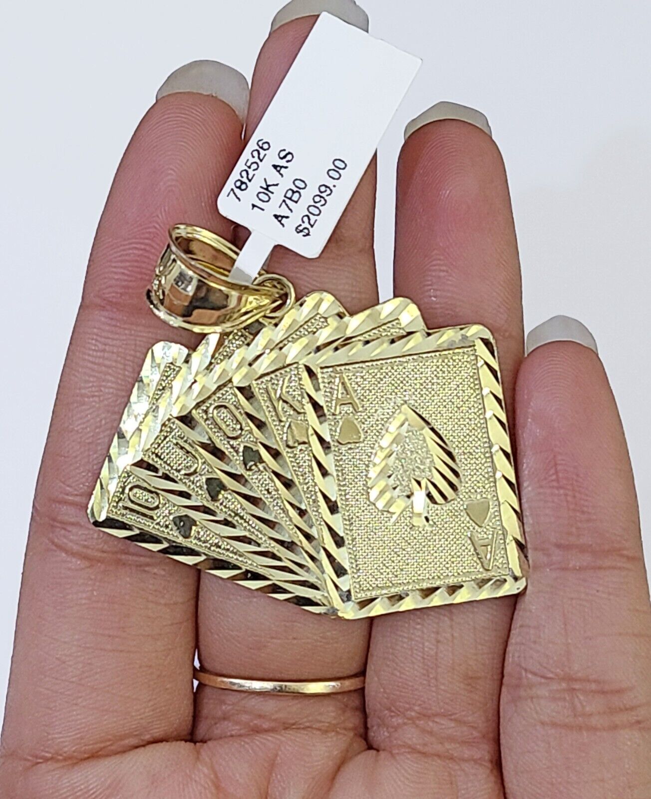 10K Yellow Gold Cards Royal Flush Charm Pendant Gold 10k - GoldenlinQ