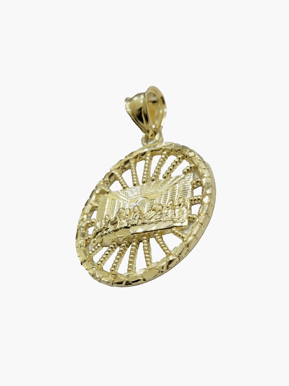 10k Yellow Gold chain Charm Pendant set Miami Cuban 4mm 20 Inch & Last supper - GoldenlinQ