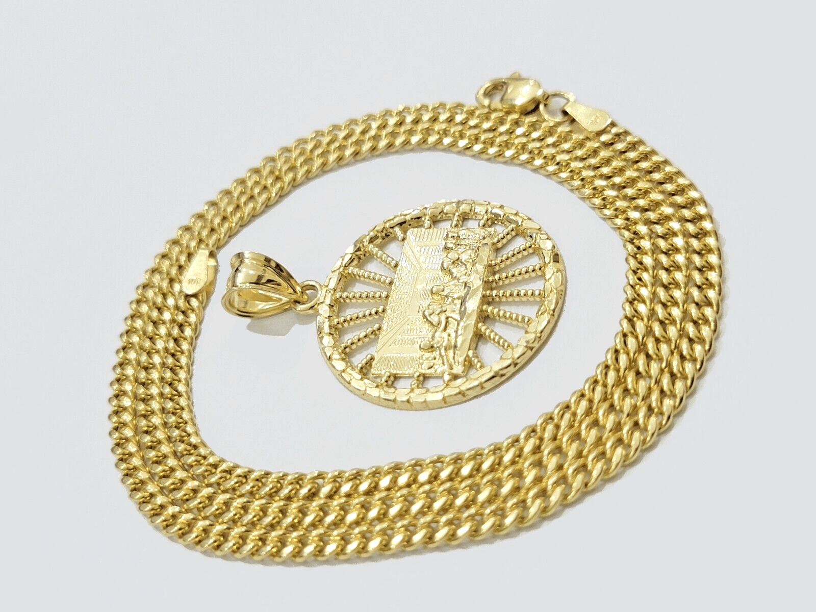 10k Yellow Gold chain Charm Pendant set Miami Cuban 4mm 20 Inch & Last supper - GoldenlinQ